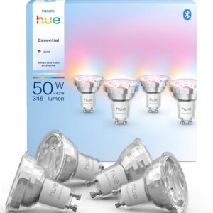Philips Hue Essential GU10 Spotlight Bulb, Smart LED Bulb, 4 Pack
