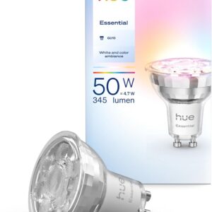 Philips Hue Essential GU10 Spotlight | White and Colour Ambience, Smart Led, 4.7W, 345lm, Dimmable, Bluetooth App Control, Smart Home